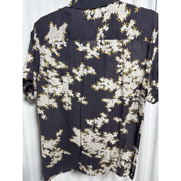 AllSaints Coal Black Ivory Bloom Floral Shirt Honey Leaf Resort Style Mens SZ S - Picture 12 of 12